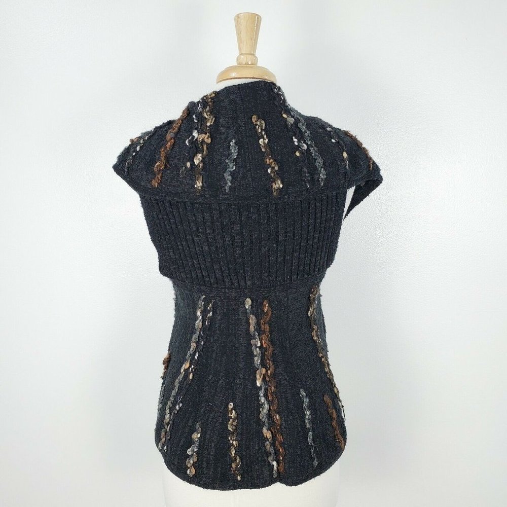 CURIO Small Wool Mohair Angora Sleeveless Knit Draped Women's Cardigan Sweater - Picture 5 of 12
